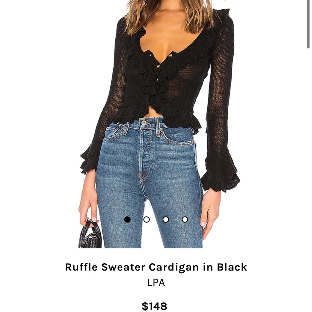 REVOLVE LPA ruffle sweater black, size s